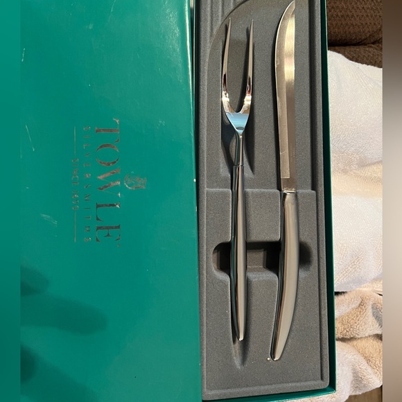 VTG Towle USA Silver Plate Boxed Carving Knife & Serving Fork mid century design - Picture 2 of 5